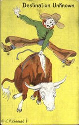 Destination Unknown Cowboy Western Postcard Postcard