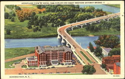 Aeroplane View Of Hotel Van Curler And Great Western Gateway Bridge Schenectady, NY Postcard Postcard