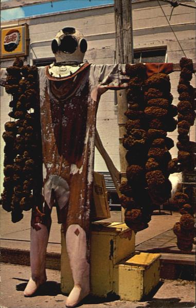 Symbolic Diver Drying His Sponges Tarpon Springs Florida