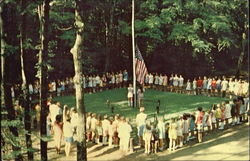 Flag Raising At Girl's Camp, Silver Birch Ranch White Lake, WI Postcard Postcard