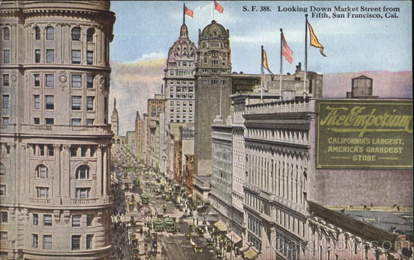 Looking Down Market Street From Fifth San Francisco California