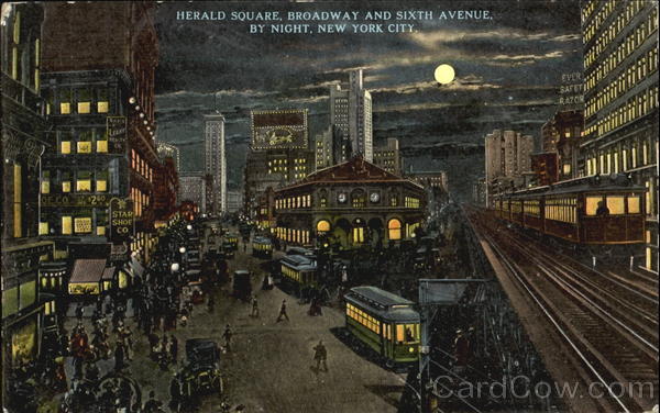 Herald Square By Night, Broadway And Sixth Avenue New York City
