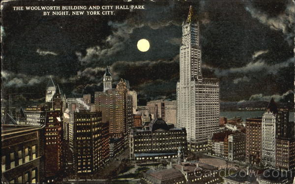 The Woolworth Building And City Hall Park By Night New York City