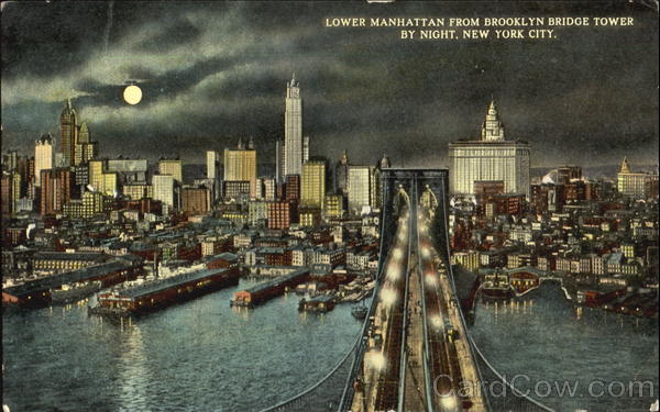 Lower Manhattan From Brooklyn Bridge Tower By Night New York City