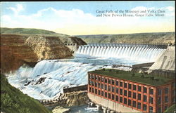 Great Falls Of The Missouri And Volta Dam An New Power House Montana Postcard Postcard