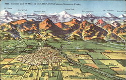 Denver And 100 Miles Of Colorado's Famous Mountain Peaks Postcard Postcard