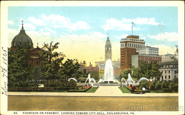 Fountain On Parkway, Looking Toward City Hall Philadelphia Pennsylvania