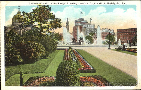 Fountain In Parkway, Looking Towards City Hall Philadelphia Pennsylvania