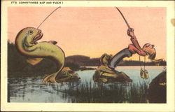 It's Sometimes Nip And Tuck Fishing Postcard Postcard