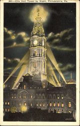 City Hall Tower By Night Postcard