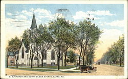 M. E. Church And North Elmer Avenue Sayre, PA Postcard Postcard