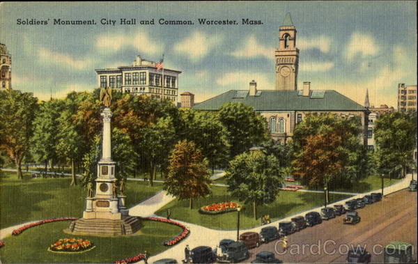 Soldiers' Monument, City Hall and Common Worcester Massachusetts