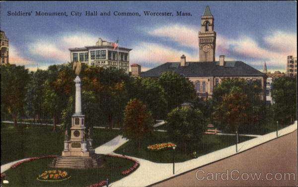 Soldiers' Monument City Hall And Common Worcester Massachusetts