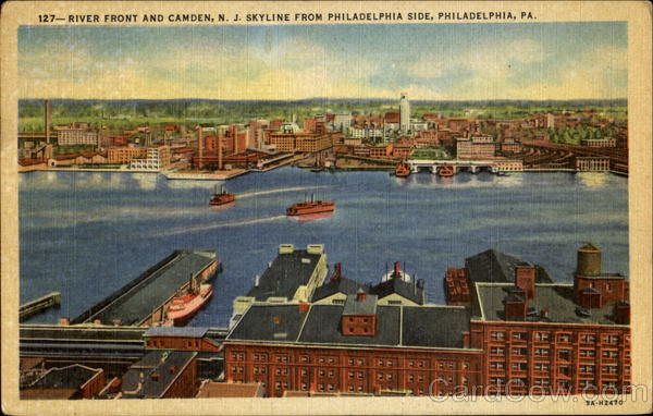 River Front And Camden N. J. Skyline From Philadelphia Side Pennsylvania