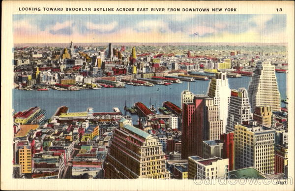 Looking Toward Brooklyn Skyline Across East River New York City