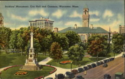 Soldiers' Monument, City Hall and Common Worcester, MA Postcard Postcard