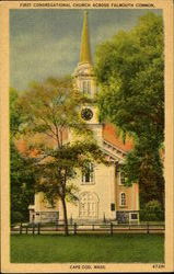 First Congregational Church Across Falmouth Common Cape Cod, MA Postcard Postcard