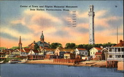 Center Of Town And Pilgrim Memorial Monument Postcard