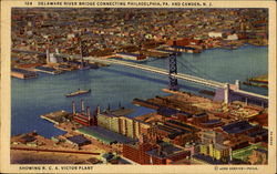 Delaware River Bridge Showing R. C. A. Victor Plant Postcard