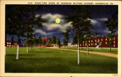 Night Time Scene Of Riverside Military Academy Postcard