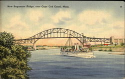 New Sagamore Bridge Over Cape Cod Canal, Cape Cod Massachusetts Postcard Postcard