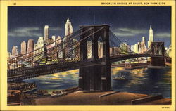 Brooklyn Bridge At Night New York City, NY Postcard Postcard