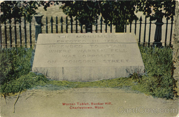 Warren Tablet, Bunker Hill Charlestown Massachusetts