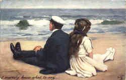 Tuck's Oilette To Busy To Write Couple on Beach Tuck's Oilette Series Postcard Postcard