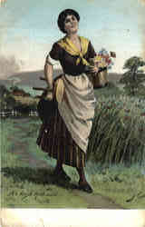 An Irish Milkmaid signed "J.C." Postcard