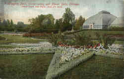 Conservatory and Flower Beds, Washington Park Postcard