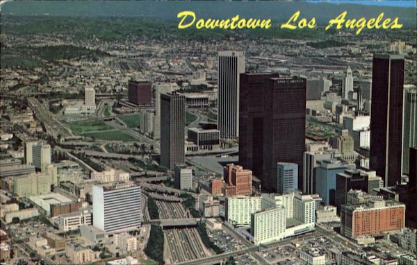 Aerial View Of Downtown Los Angeles And The Harbor Freeway California