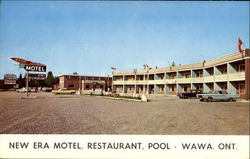 New Era Motel Restaurant Pool Postcard