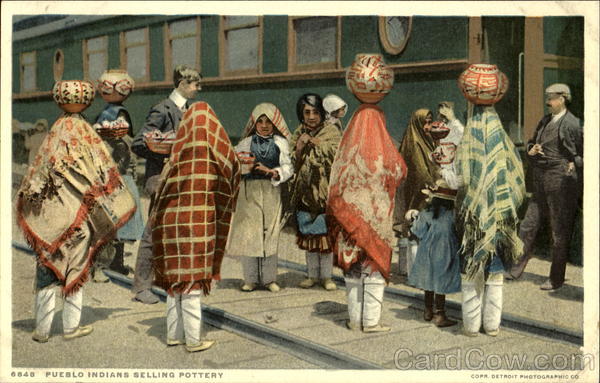 Pueblo Indians Selling Pottery Native Americana