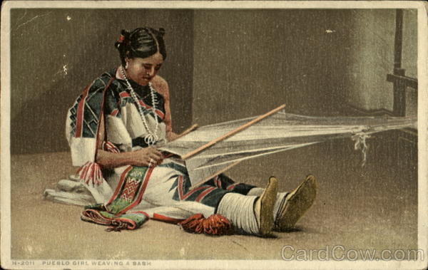 Pueblo Girl Weaving A Sash Native Americana