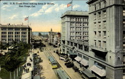U. S. Grant Hotel Looking Down D Street Postcard