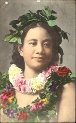 Hawaiian Girl Flower Leis Women Postcard Postcard