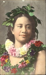 Hawaiian Girl Flower Leis Postcard