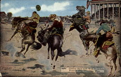 Cowboy Race With Wild Bronchos Cheyenne, WY Postcard Postcard