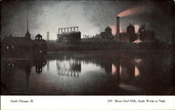 Illinois Steel Mills South Works At Night Postcard