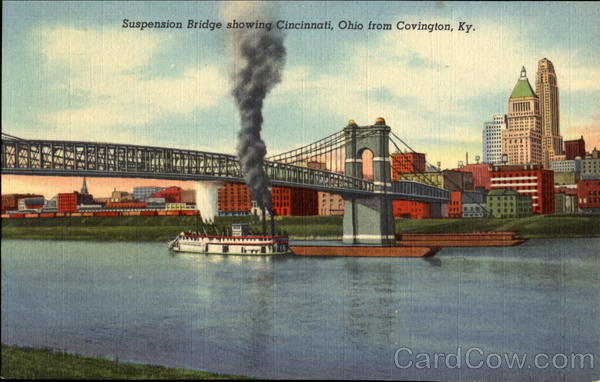 Suspension Bridge Showing Cincinnati From Covington Ohio
