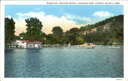 Municipal Bathing Beach, Lakeview Park Council Bluffs, IA Postcard Postcard