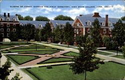 Glimpse Of Formal Gardens And Girls Dormitory, Iowa State College Ames, IA Postcard Postcard