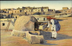 Pueblo Indian Woman Baking Bread Postcard