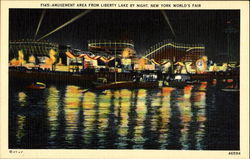 Amusement Area From Liberty Lake By Night Postcard