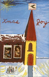 Xmas Joy Stamp Church Postcard