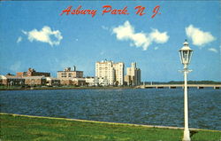 Tall Apartments Border Beautiful Deal Lake Asbury Park, NJ Postcard Postcard