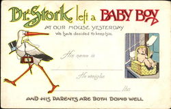 Dr. Stork Left A Baby Boy Postcard