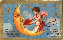 Cupid on Moon Postcard