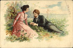 Couple in Wild Flowers Postcard