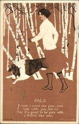 Fade-Away: "Pals" Woman with Dog Postcard